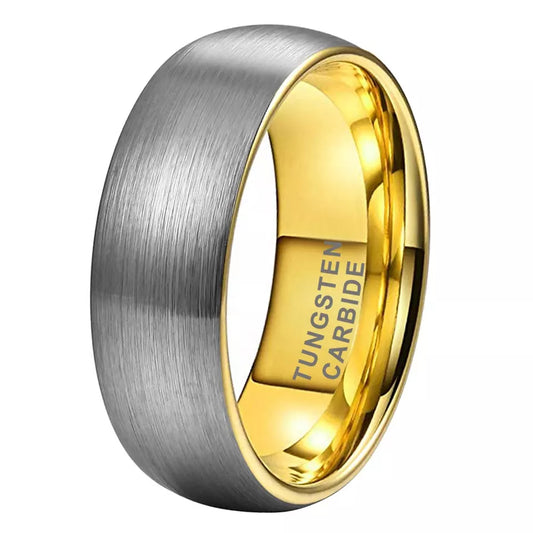 Silver Tungsten Carbide Mens Wedding Engagement Band with Gold interior
