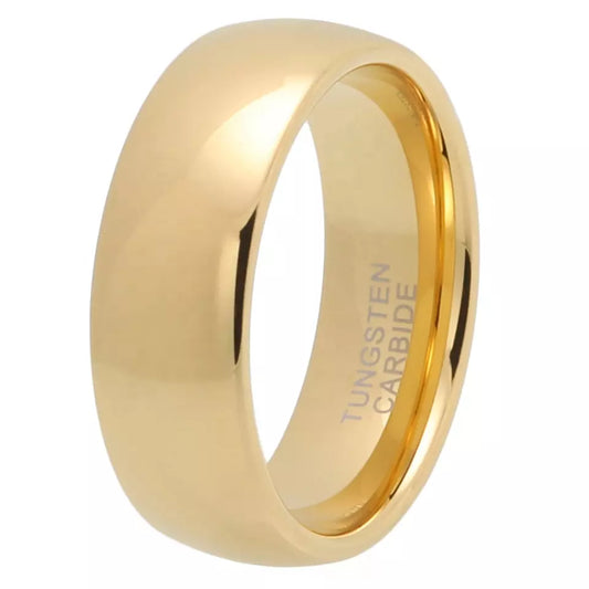 Tungsten Carbide Mens Band Ring Gold 8mm