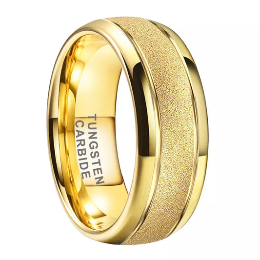 Gold Grooved Tungsten Carbide Mens Wedding Engagement Band Ring 8mm
